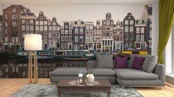 Woonkamer fotobehang Amsterdamse huisjes